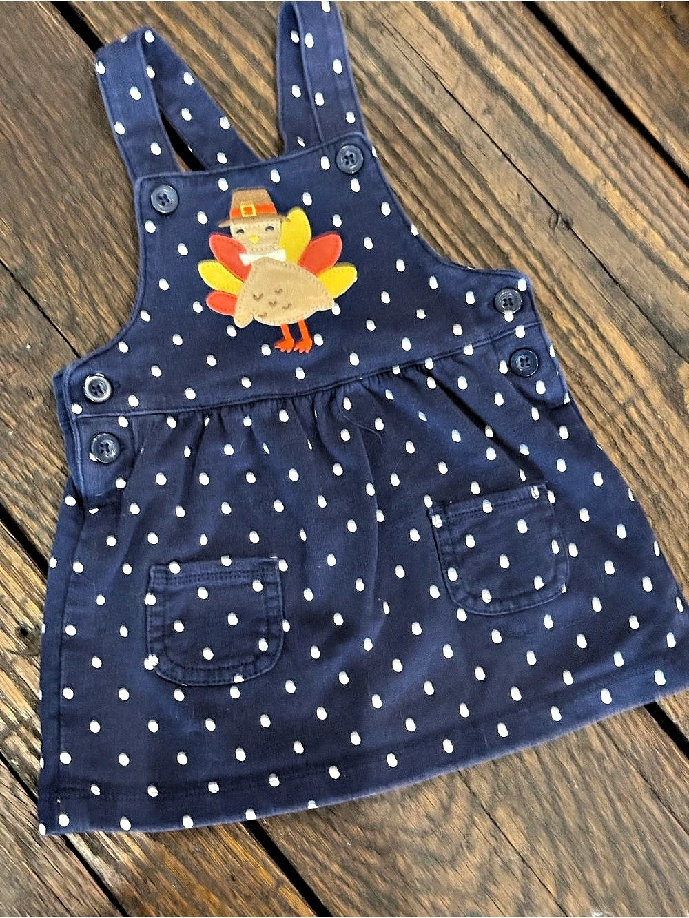 Carter's Baby Girl Thanksgiving Turkey Polka Dot Overalls Dress 12 Months